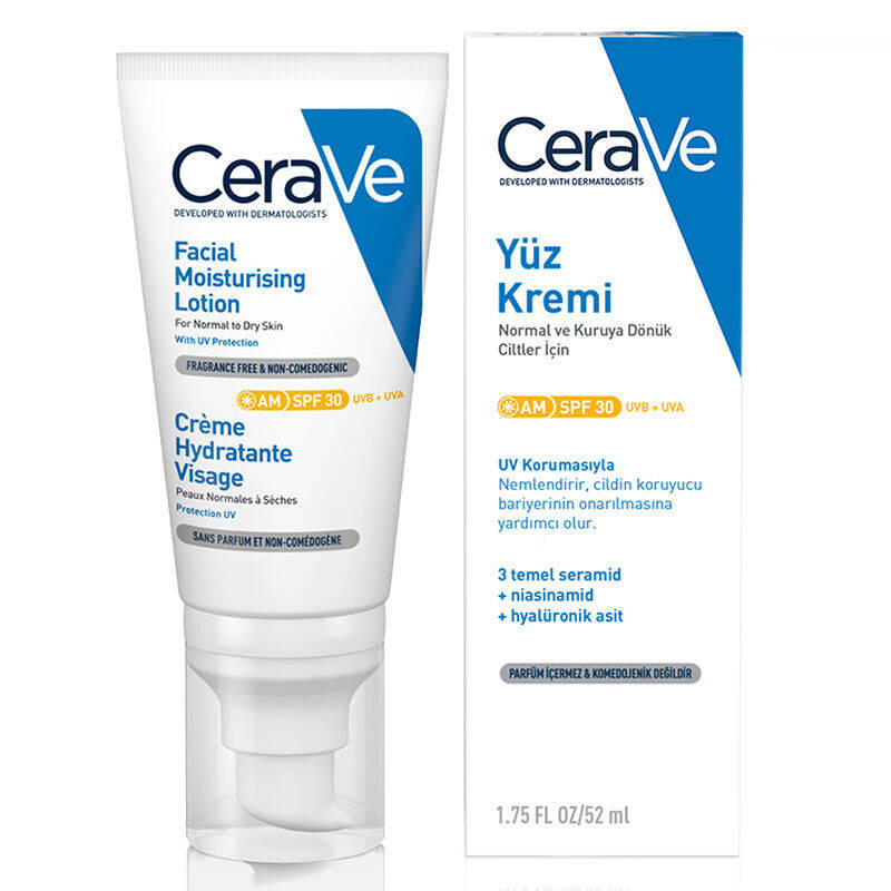 CeraVe 52 ml Spf30 Normal Kuru Ciltler İçin Güneş Korumalı Nemlendirici Yüz Kremi - 1
