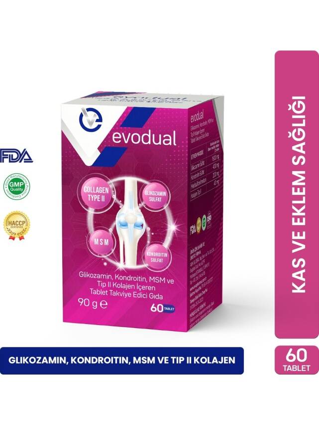 EVOPHARMA EVODUAL (Glikozamin, Kondroitin, MSM ve T İP II Kollajen İçeren Tablet Takviye Edici Gıda) - 1