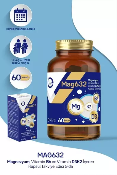 EVOPHARMA Magnezyum Mag632, Vitamin B6 Ve Vitamin D3k2 Içeren Kapsül Takviye Edici Gıda - 2