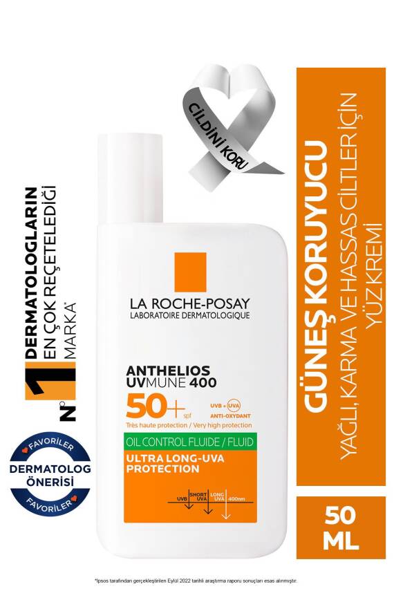 La Roche-Posay Anthelios Oil Control Fluid Spf 50+ Güneş Kremi 50 ml, Yağlı/Karma ve Hassas Ciltler İçin - 1