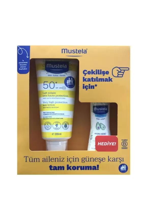 Mustela Spf50 Çok Yüksek Koruma Faktörlü Güneş Losyonu 200ml Hydrabebe Vücut Losyonu 100ml - 1