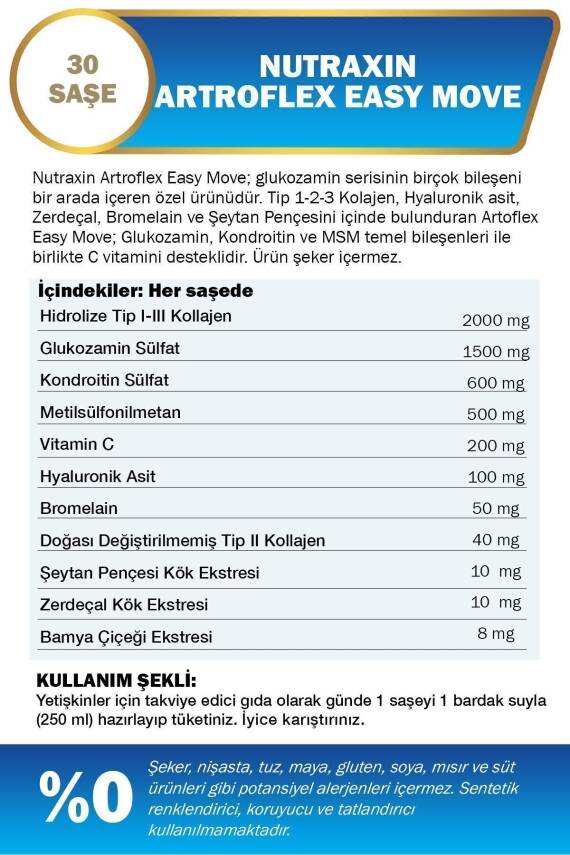 Nutraxin Artroflex Easy Move Saşe 30x6 gr - Glukozamin, Kondroitin, Msm, Bromelain, Kolajen, Bamya Çiçeği - 4
