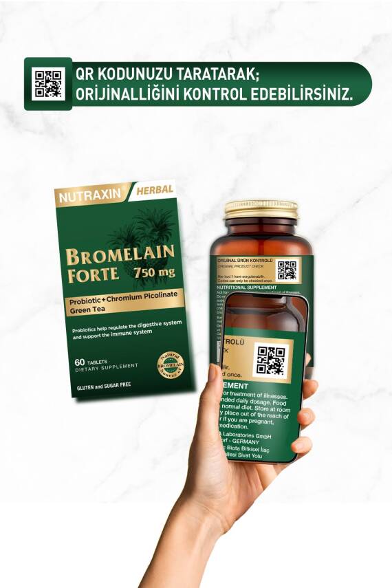 Nutraxin Bromelain Forte 750 mg 60 Tablet Krom Yeşilçay Probiyotik - 2