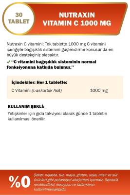 Nutraxin C Vitamin 1000 Mg - C Vitamini Deposu Zaman Salınımlı 30 Tablet - 3