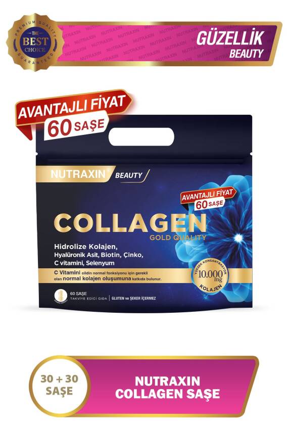 Nutraxin Collagen 60 Saşe 10.000 Mg Tip 1 Tip 3 Ananas Aromalı Avantajlı Çanta Set 60 Günlük Kullanım - 1