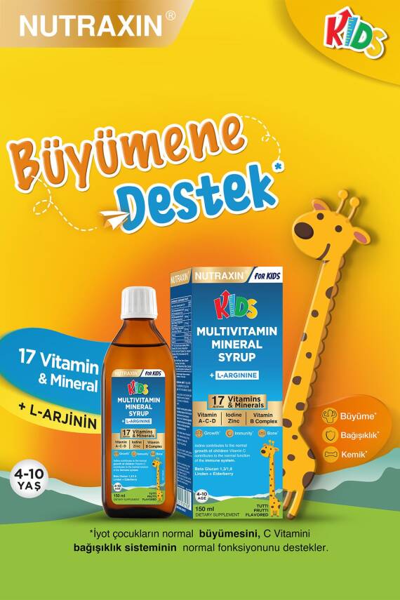 Nutraxin Kids Multivitamin Mineral Şurup 150 Ml - L-Arjinin, Beta-Karoten, Beta Glukan, Kara Mürver - Çocuk - 2
