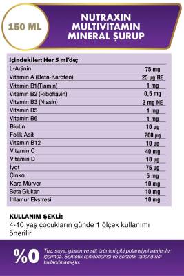 Nutraxin Kids Multivitamin Mineral Şurup 150 Ml - L-Arjinin, Beta-Karoten, Beta Glukan, Kara Mürver - Çocuk - 3