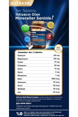 Nutraxin Multi Mineral Complex 60 Tablet Magnezyum, Kalsiyum, Çinko, Demir, İyot, Krom - 2