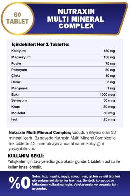 Nutraxin Multi Mineral Complex 60 Tablet Magnezyum, Kalsiyum, Çinko, Demir, İyot, Krom - 3
