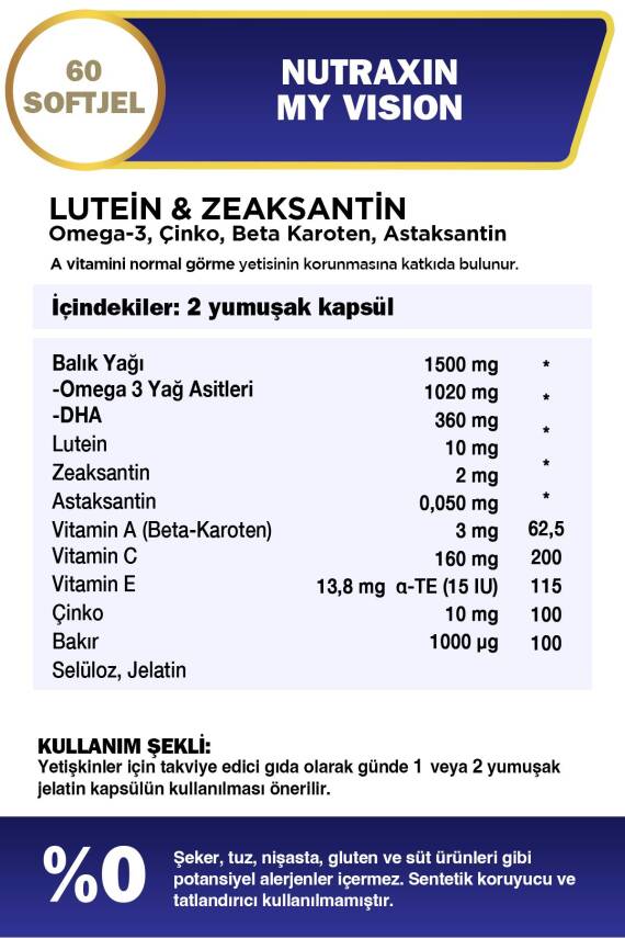 Nutraxin Plus My Vision Lutein Zeaksantin 60 Kapsül - 3