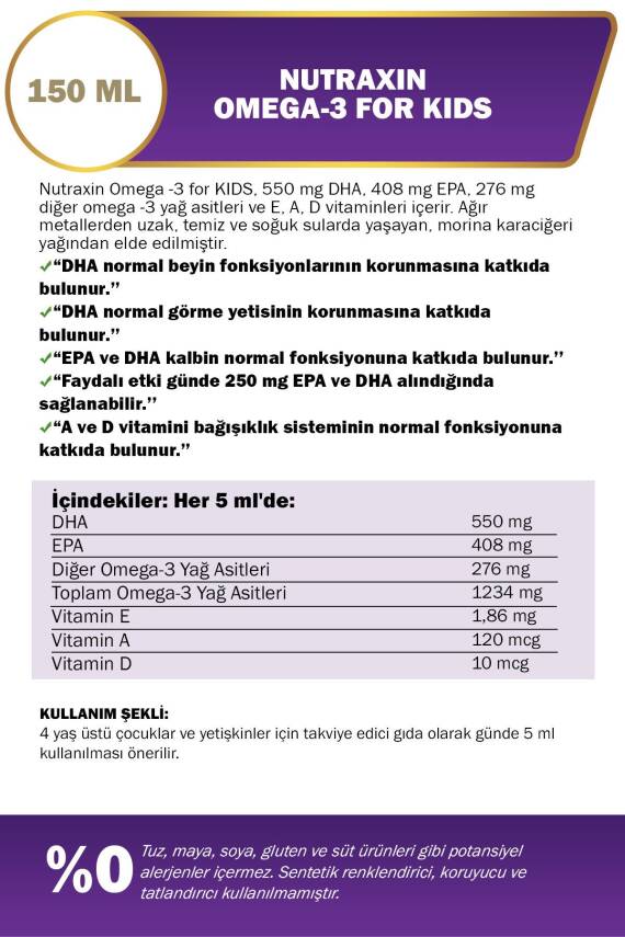 Nutraxin For Kids Tutti Frutti Aromalı Omega-3 Balık Yağı 150 ml Takviye Edici Gıda - 3