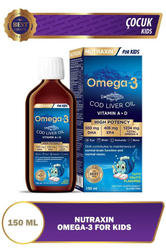 Nutraxin For Kids Tutti Frutti Aromalı Omega-3 Balık Yağı 150 ml Takviye Edici Gıda - 1
