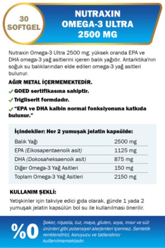 Nutraxin Omega-3 Ultra 2500 mg 30 Kapsül Balık Yağı - 2