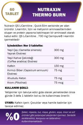 Nutraxin Quick Slim Thermo Burn 60 Tablet - Krom Yeşil Çay Yeşil Kahve Kırmızı Biber Ahududu - 2