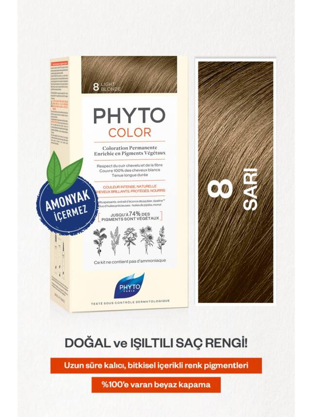Phytocolor 8 Sarı Amonyaksız Kalıcı Bitkisel Saç Boyası - 1