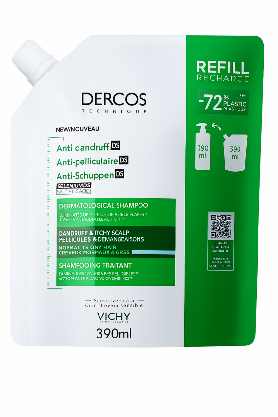 Vichy Dercos Normal/Yağlı Saçlar İçin Kepek Karşıtı Saç Bakım Şampuanı Yeniden Dolum Paketi 390 Ml - 1