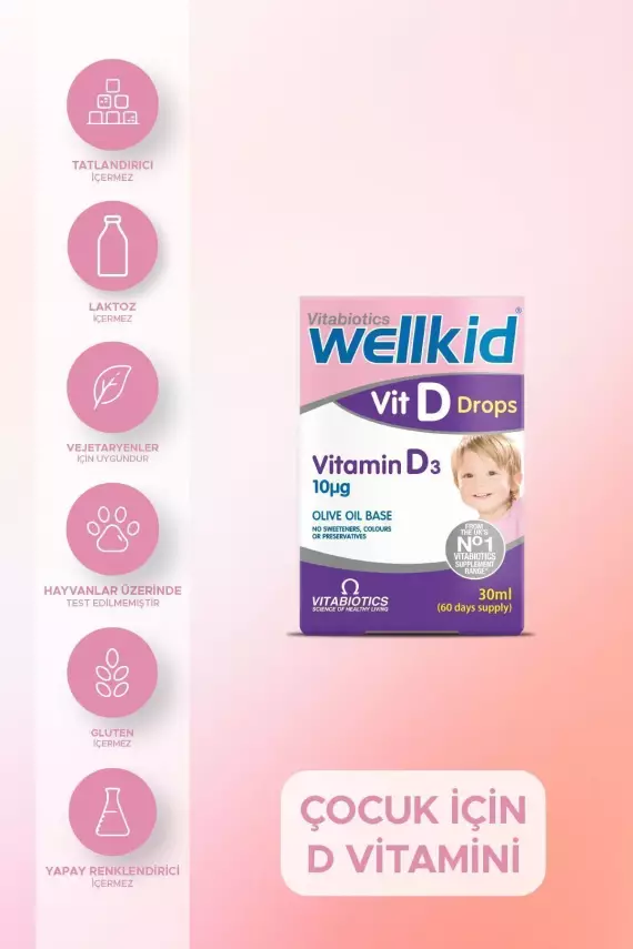Vitabiotics Wellkid Vit Drops Vitamin D3 Takviye Edici Gıda 30 ml - 1